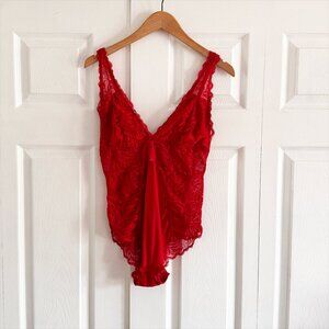 NBW Adrienne Vittadini Red Lace Lingerie Bodysuit